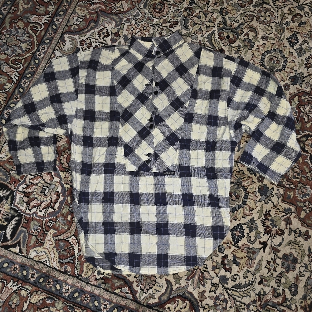 Hang Ten Cream and Navy Plaid Button-Front Women's Top